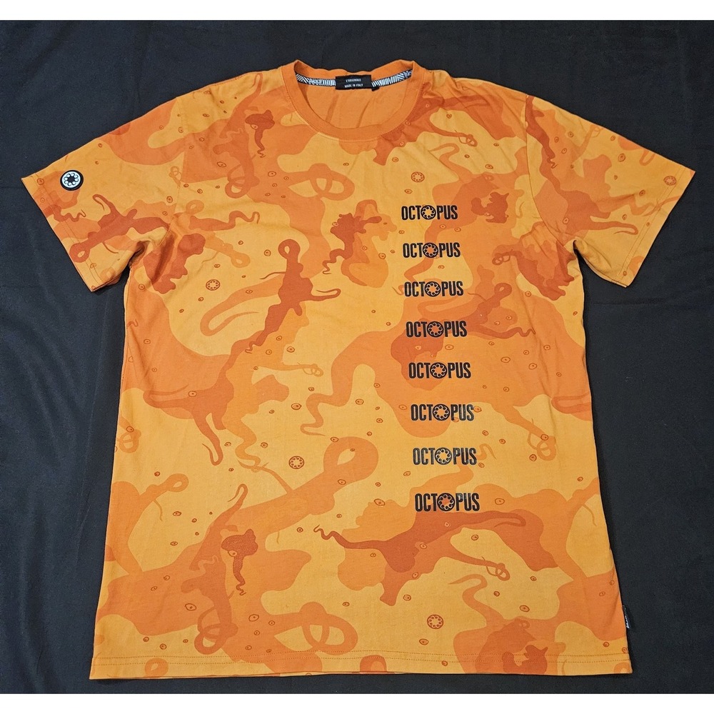 Octopus Men's Orange Camo T-Shirt Size Large Italian Streetwear Milan Italy